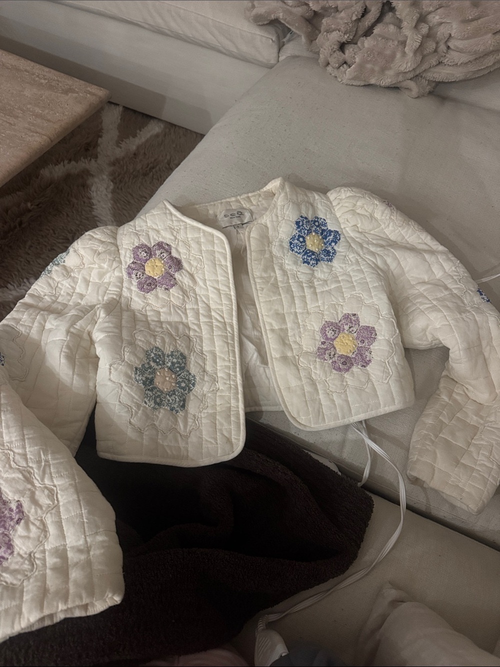 Sea Quilted Cropped Jacket with Floral Appliqué - Picture 1 of 3